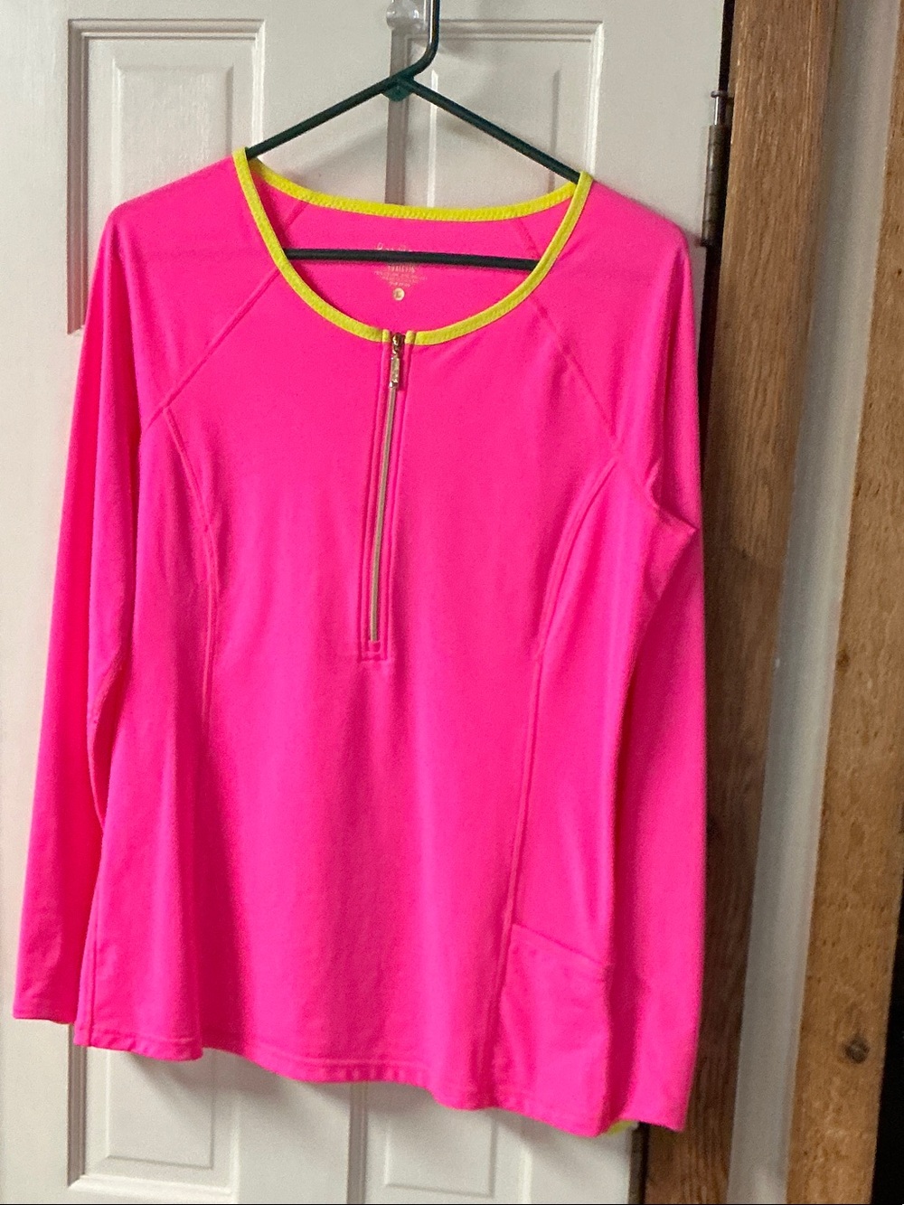 Lilly Pulitzer Neon Pink Long Sleeve Swim Top with Yellow Trim